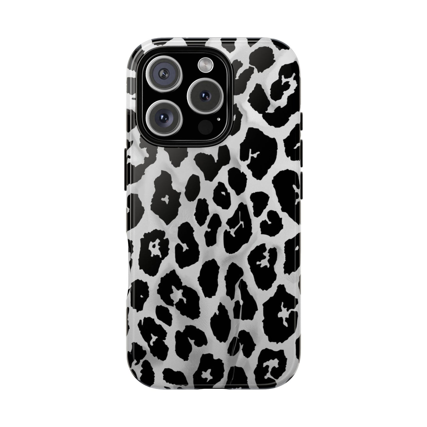 Leopard Print Tough Phone Case – Black & White Animal Pattern Protective Cover