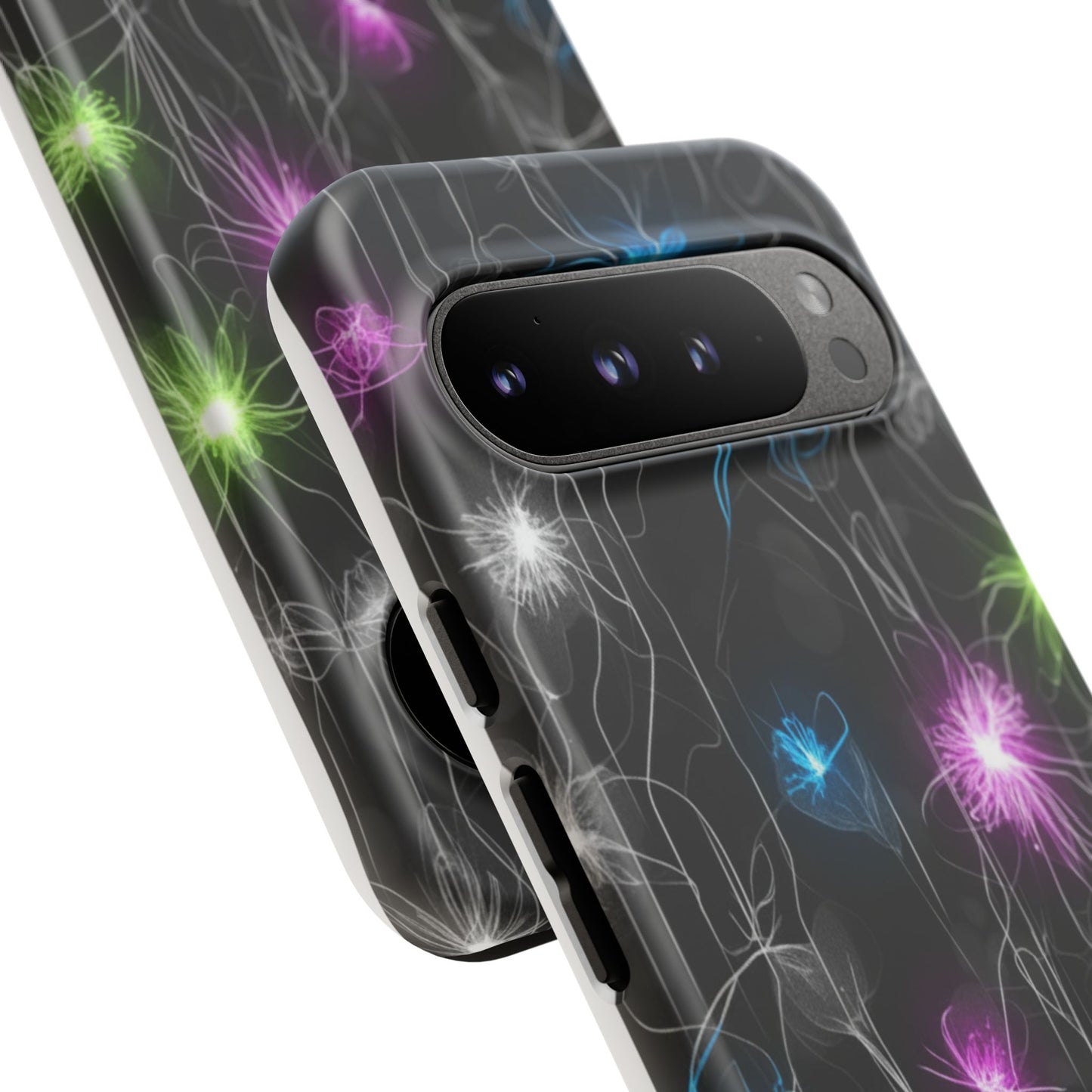 Neon Floral Tough Phone Case — Glow Flower Protective iPhone Cover