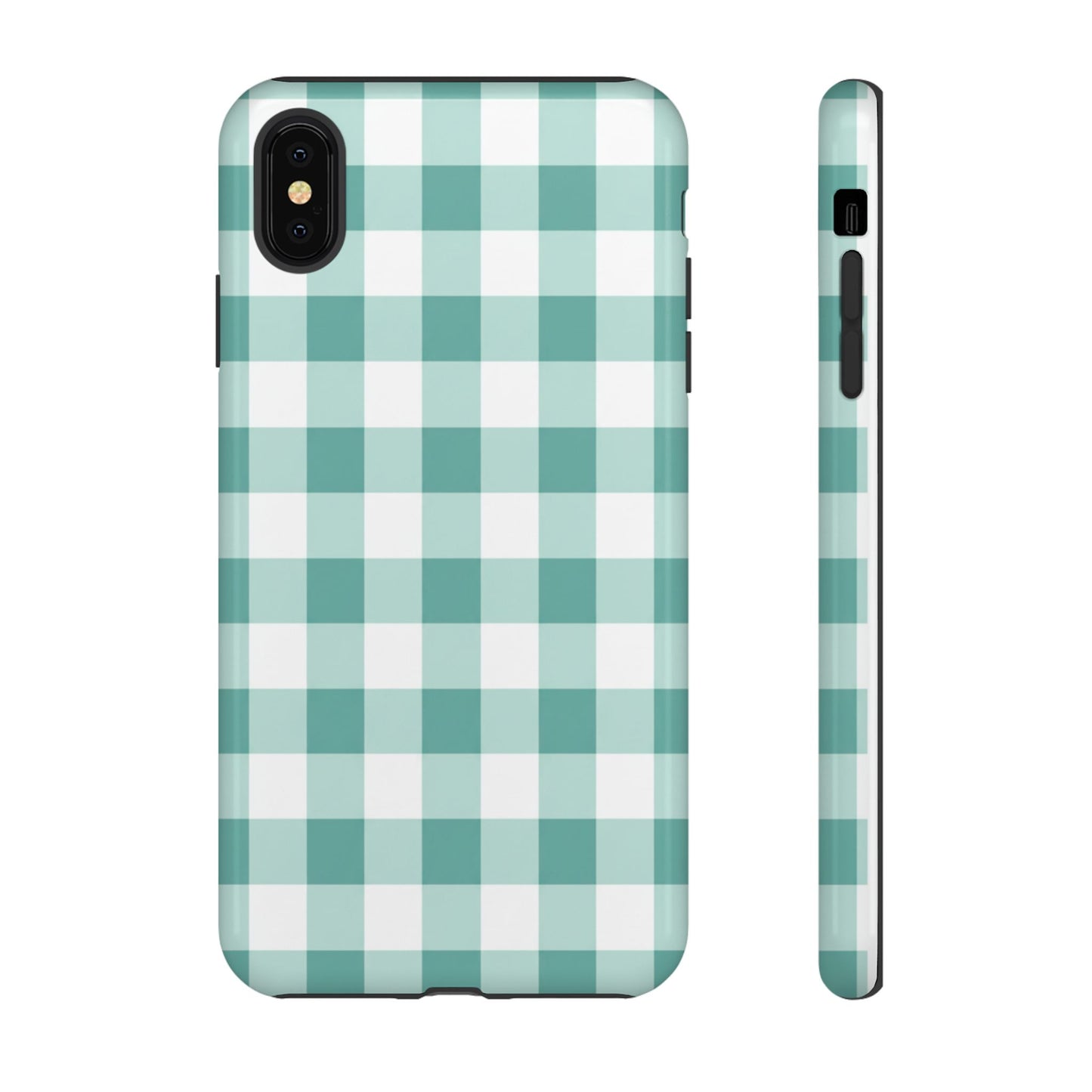 Mint Green Buffalo Check Tough Phone Case — Durable Plaid Protective Cover
