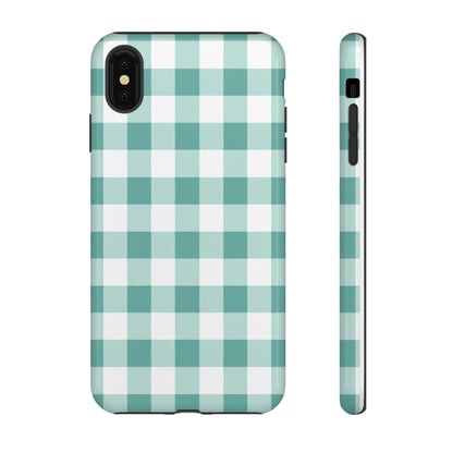 Mint Green Buffalo Check Tough Phone Case — Durable Plaid Protective Cover