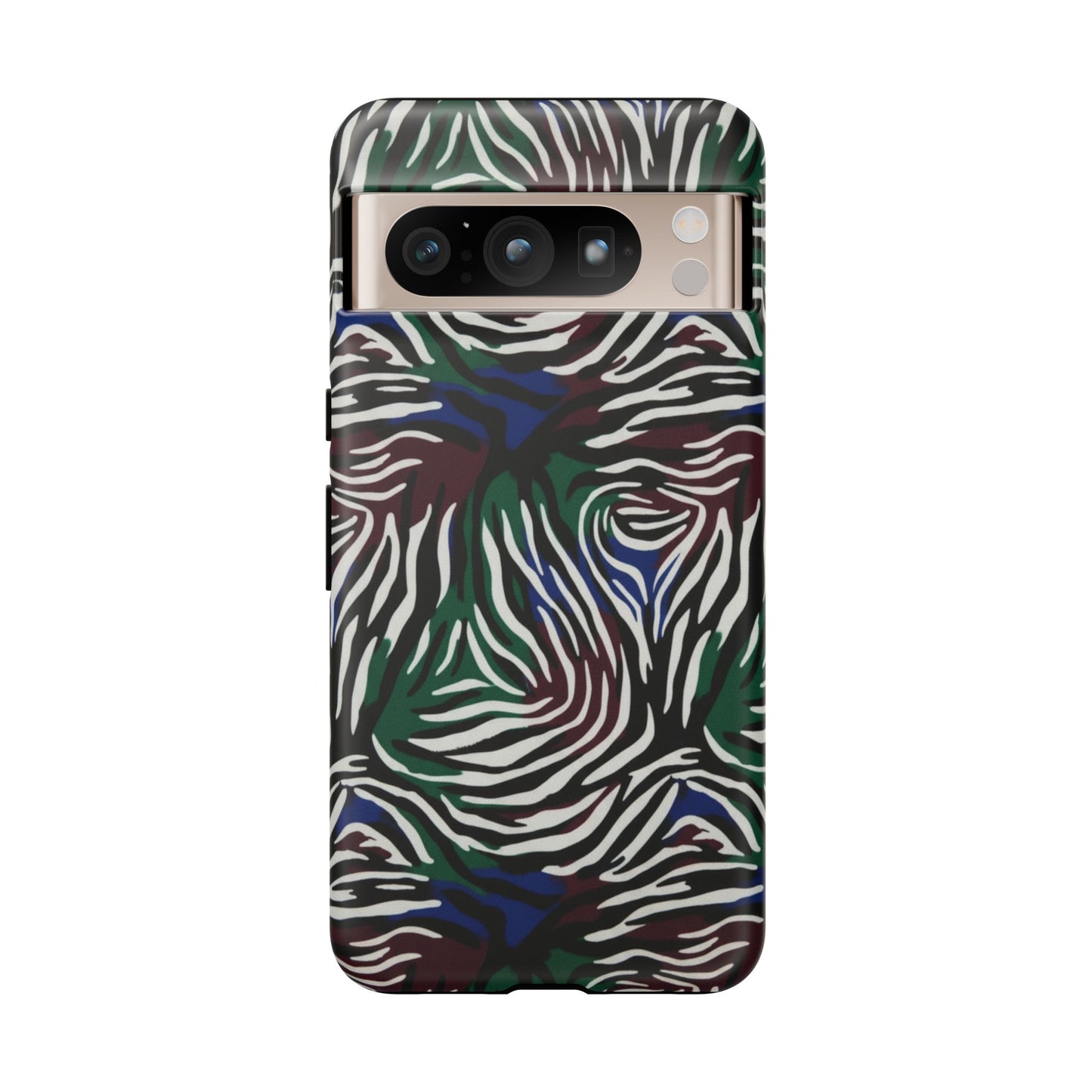 Zebra Camo Tough Phone Case – Green & Blue Animal Print Protective Cover
