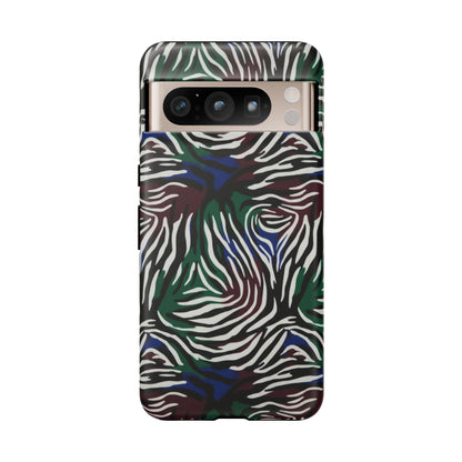 Zebra Camo Tough Phone Case – Green & Blue Animal Print Protective Cover