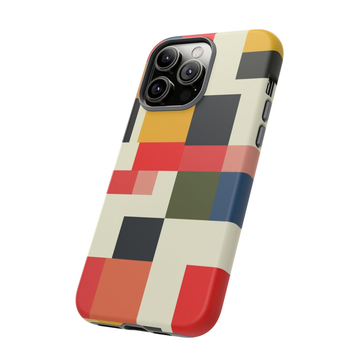 Abstract Color Block Tough Phone Case — Retro Geometric Protective Cover