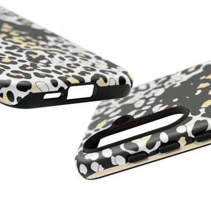 Leopard Splash Tough Phone Case — Black & Cream Animal Print Protective Cover