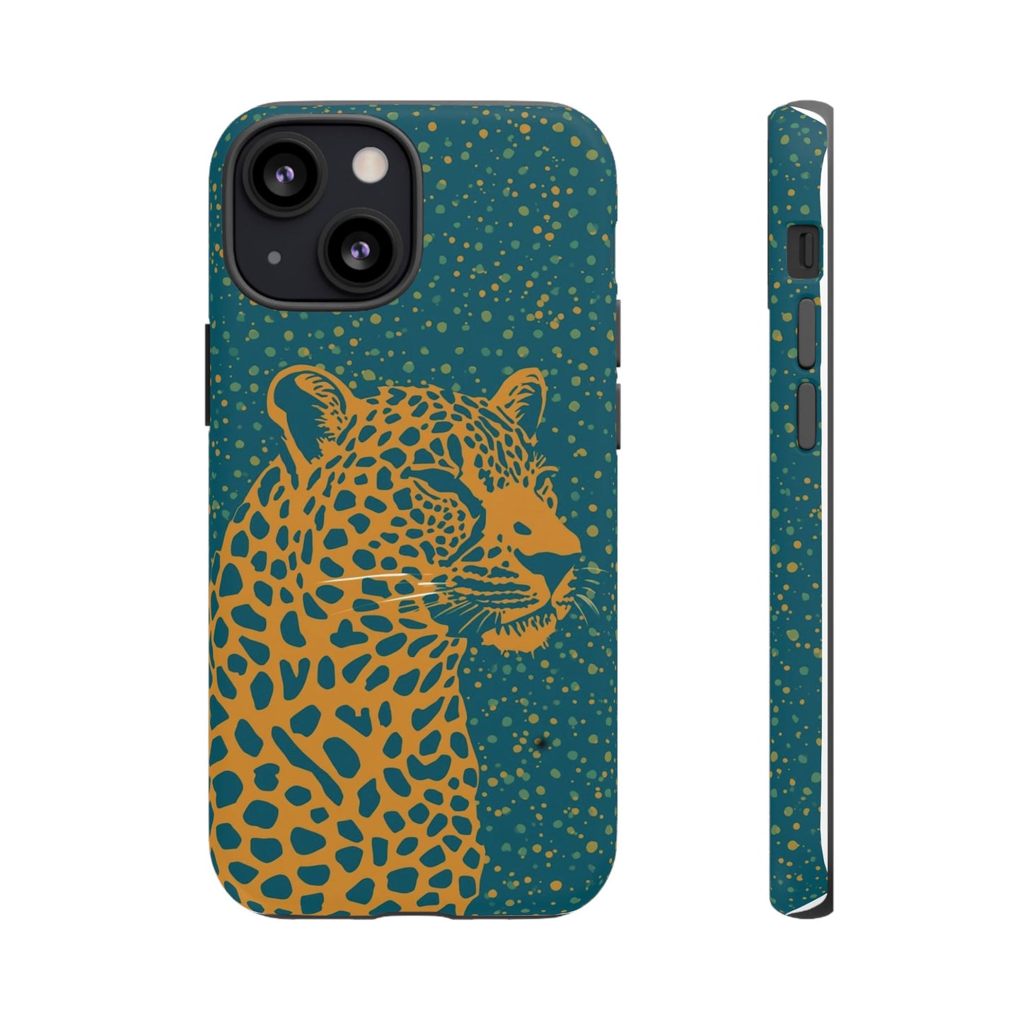Leopard Spotlight Phone Case — Teal Gold Animal Print Protective Cover