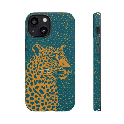 Leopard Spotlight Phone Case — Teal Gold Animal Print Protective Cover