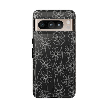 Floral Doodle Tough Phone Case — Black & Gray Daisy Pattern