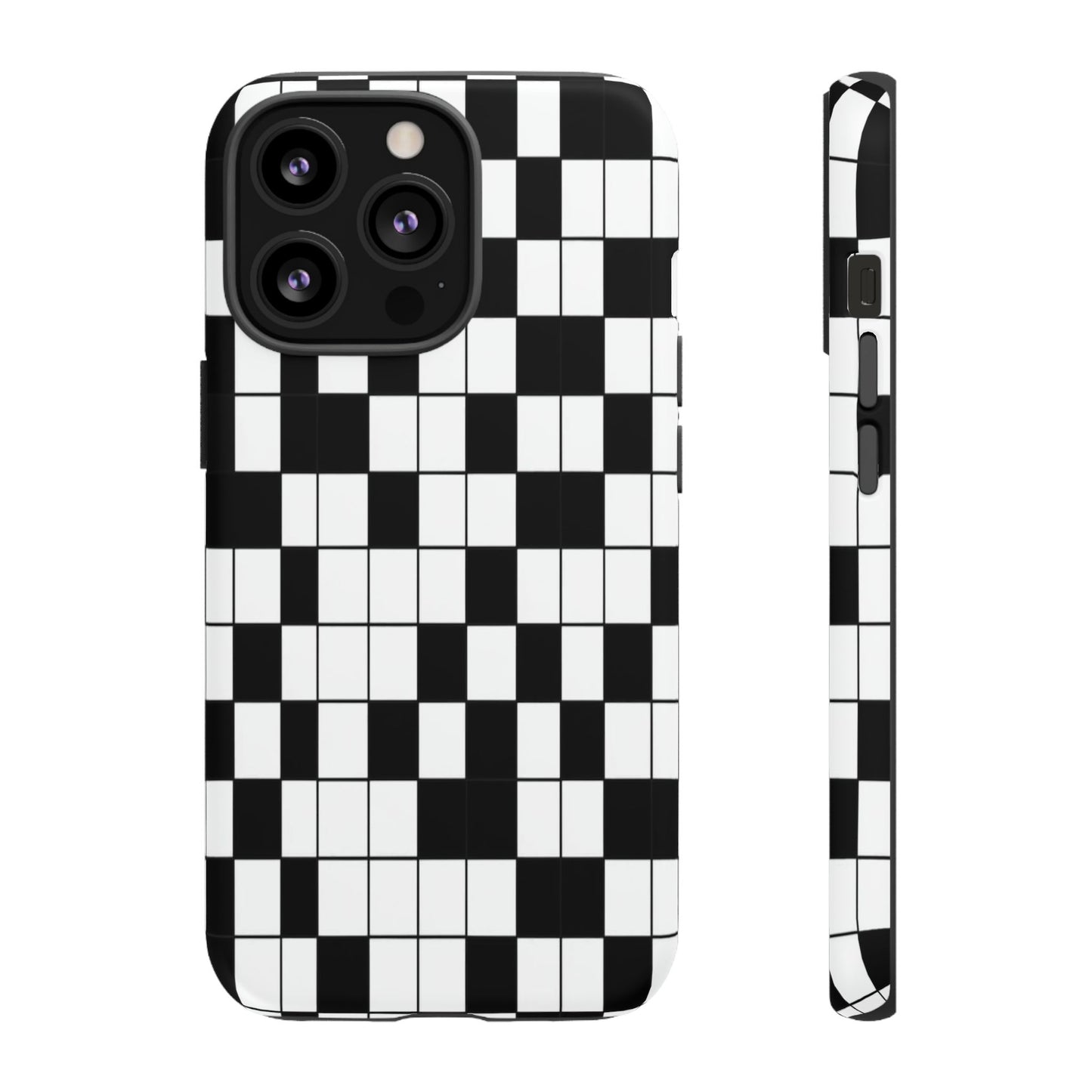 Crossword Grid Phone Case — Black & White Puzzle Pattern Tough Phone Cover