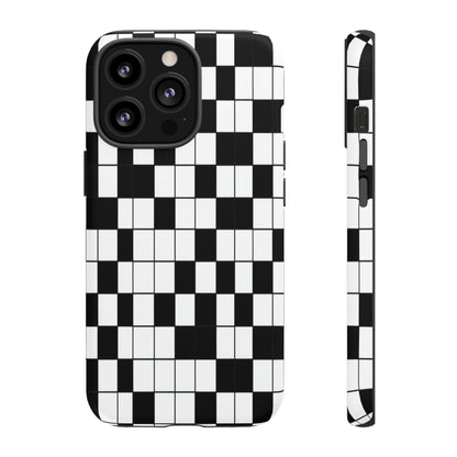 Crossword Grid Phone Case — Black & White Puzzle Pattern Tough Phone Cover
