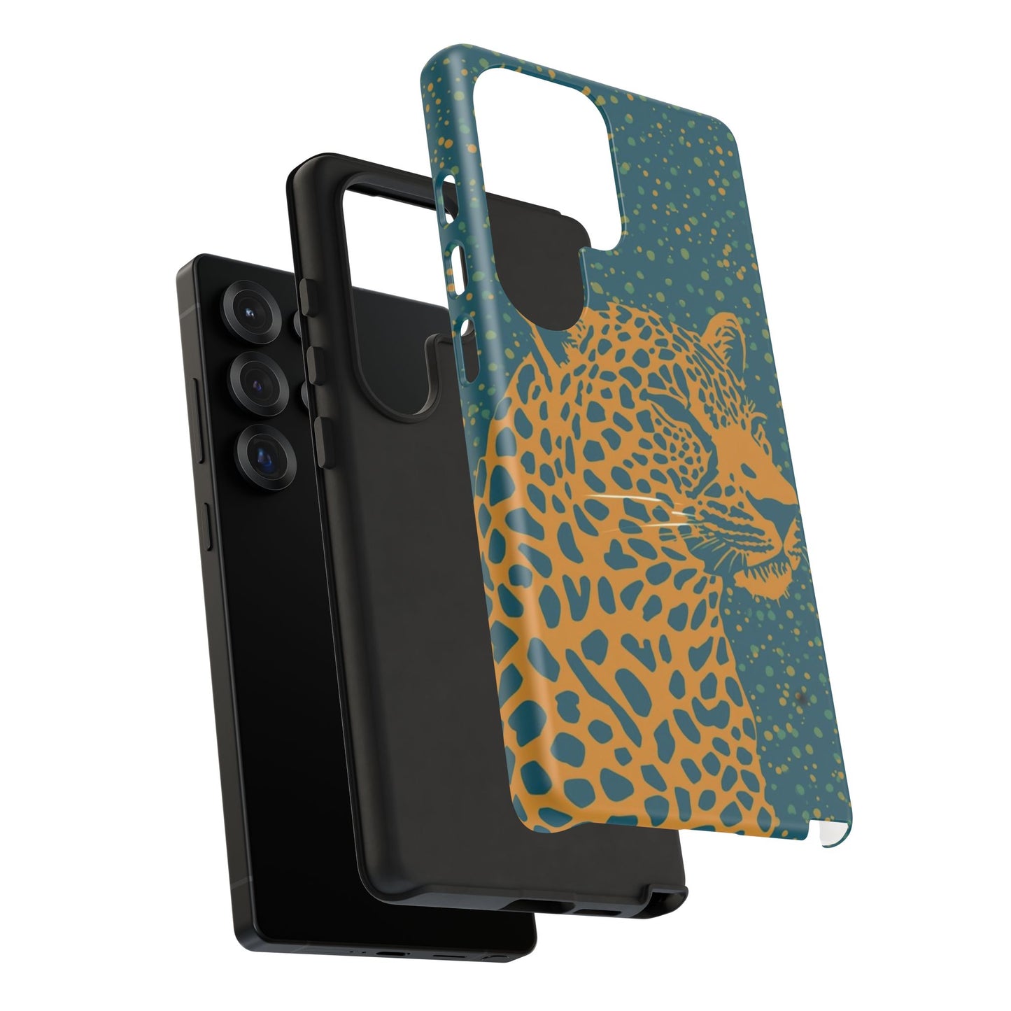 Leopard Print Tough Phone Case — Gold Panther on Teal, Protective iPhone Cover