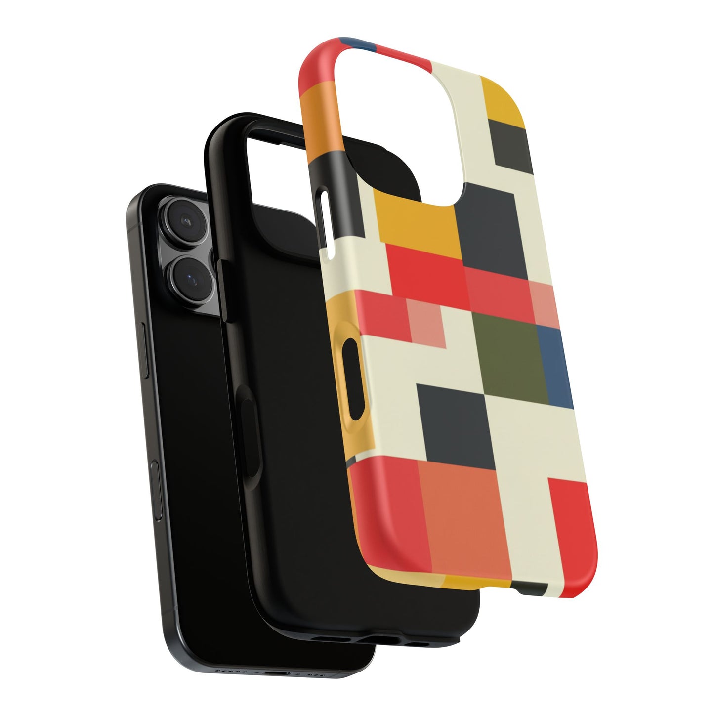 Abstract Color Block Tough Phone Case — Retro Geometric Protective Cover