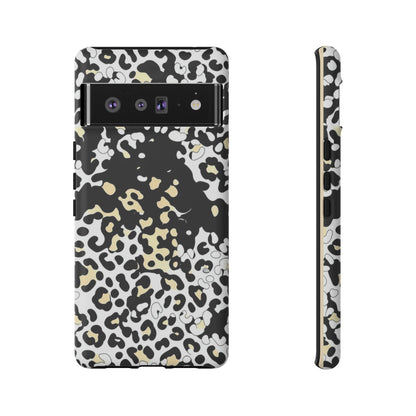Leopard Splash Tough Phone Case — Black & Cream Animal Print Protective Cover