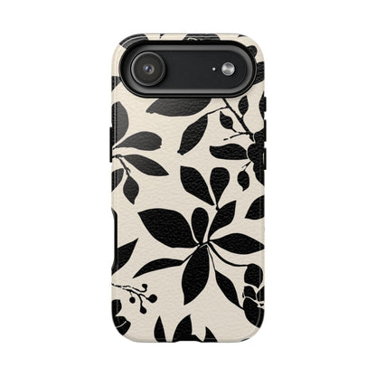 Black Floral Pattern Phone Case — Monochrome Botanical Tough Case