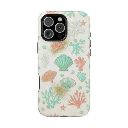 Sea Shells Magnetic Impact Phone Case — Pastel Coral & Teal Beach Design
