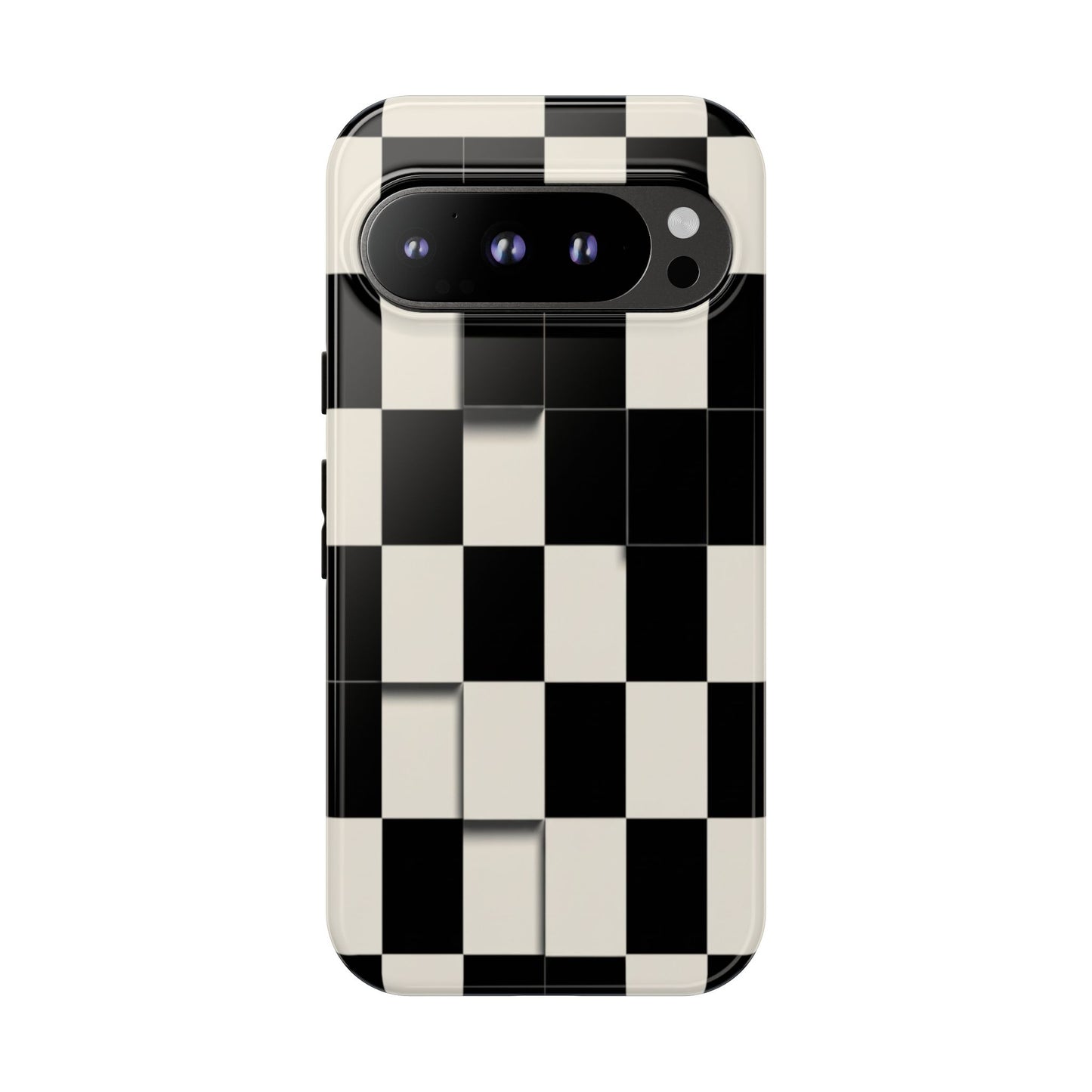 Checkerboard Tough Phone Case — Classic Black & Cream Grid Protective Cover