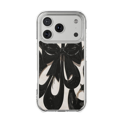 Clear Magnetic Phone Case — Black Abstract Bow Design