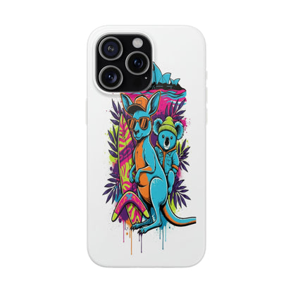 Kangaroo & Koala Surf Phone Case — Neon Aussie Beach Vibes Flexible Case