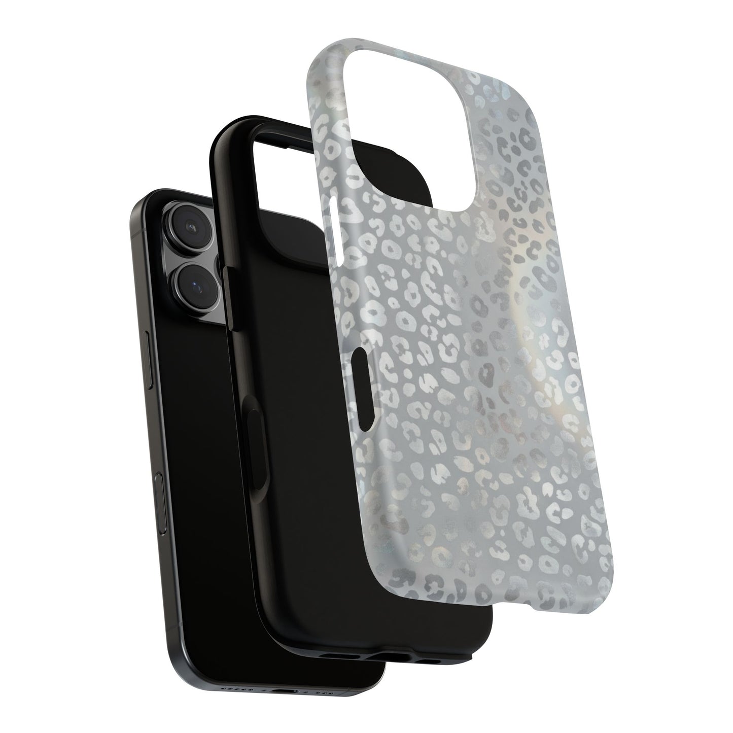 Grey Leopard Print Tough Phone Case — Durable Protective iPhone Cover