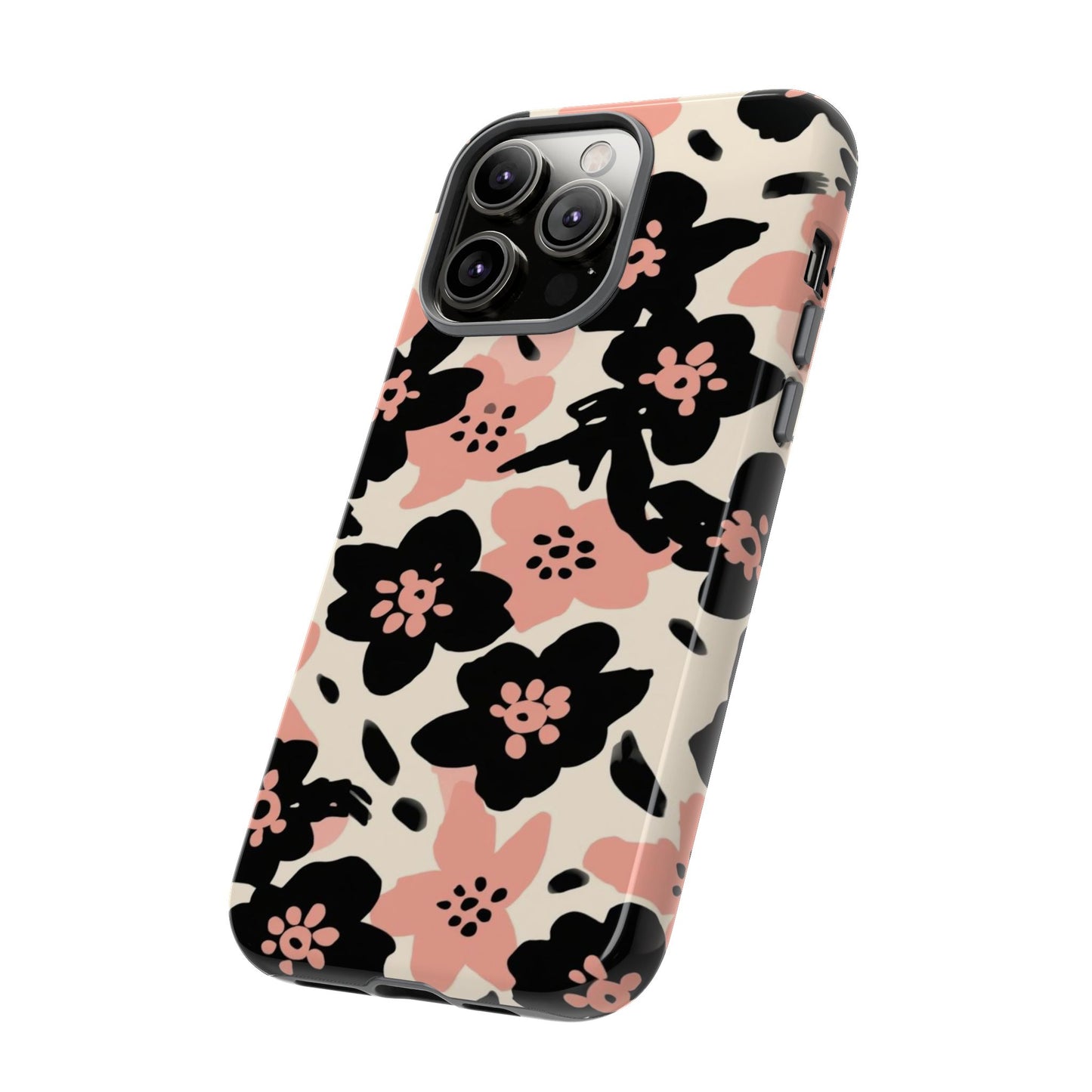 Floral Phone Case — Pink & Black Retro Blossom Protective Cover