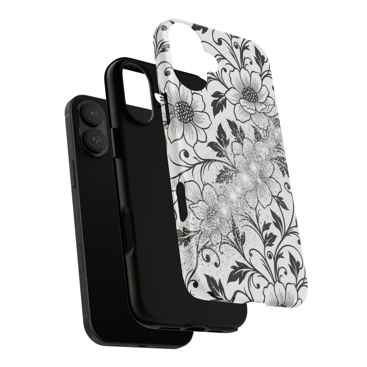 Floral Lace Phone Case — Black & White Vintage Flower Protective Case