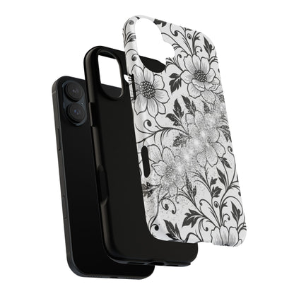 Floral Lace Phone Case — Black & White Vintage Flower Protective Case