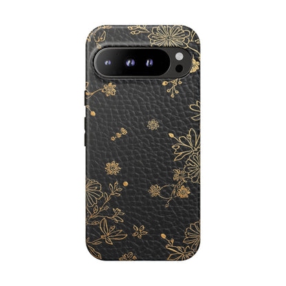 Floral Gold Foil Leather Texture Tough Phone Case