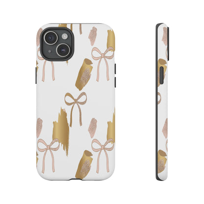 Phone Case — Gold Brushstroke & Blush Bow Pattern