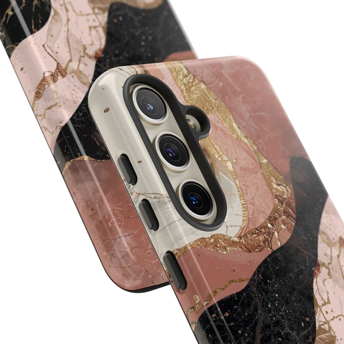 Marbled Rose Gold Phone Case — Abstract Pink & Black Protective Tough Case