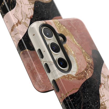Marbled Rose Gold Phone Case — Abstract Pink & Black Protective Tough Case