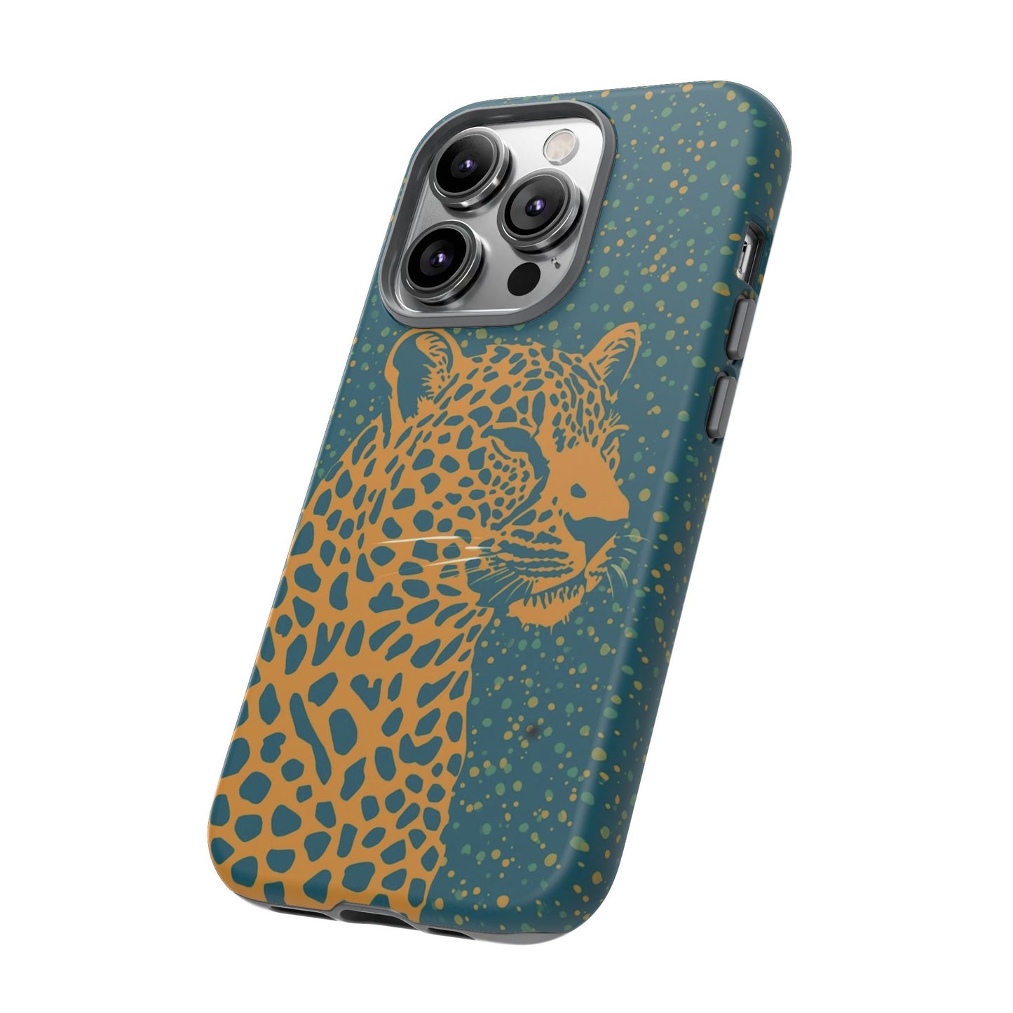 Leopard Spotlight Phone Case — Teal Gold Animal Print Protective Cover