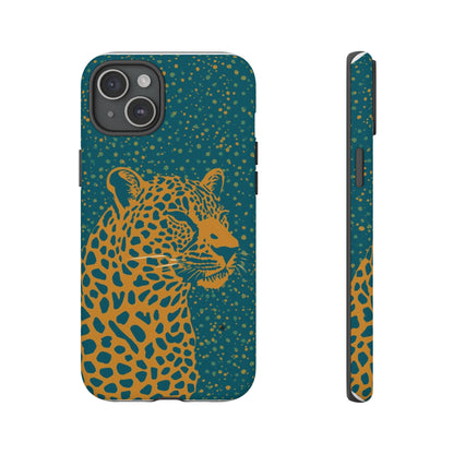 Leopard Spotlight Phone Case — Teal Gold Animal Print Protective Cover