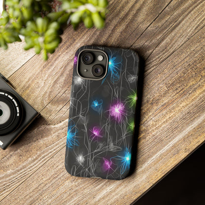 Neon Floral Tough Phone Case — Glow Flower Protective iPhone Cover
