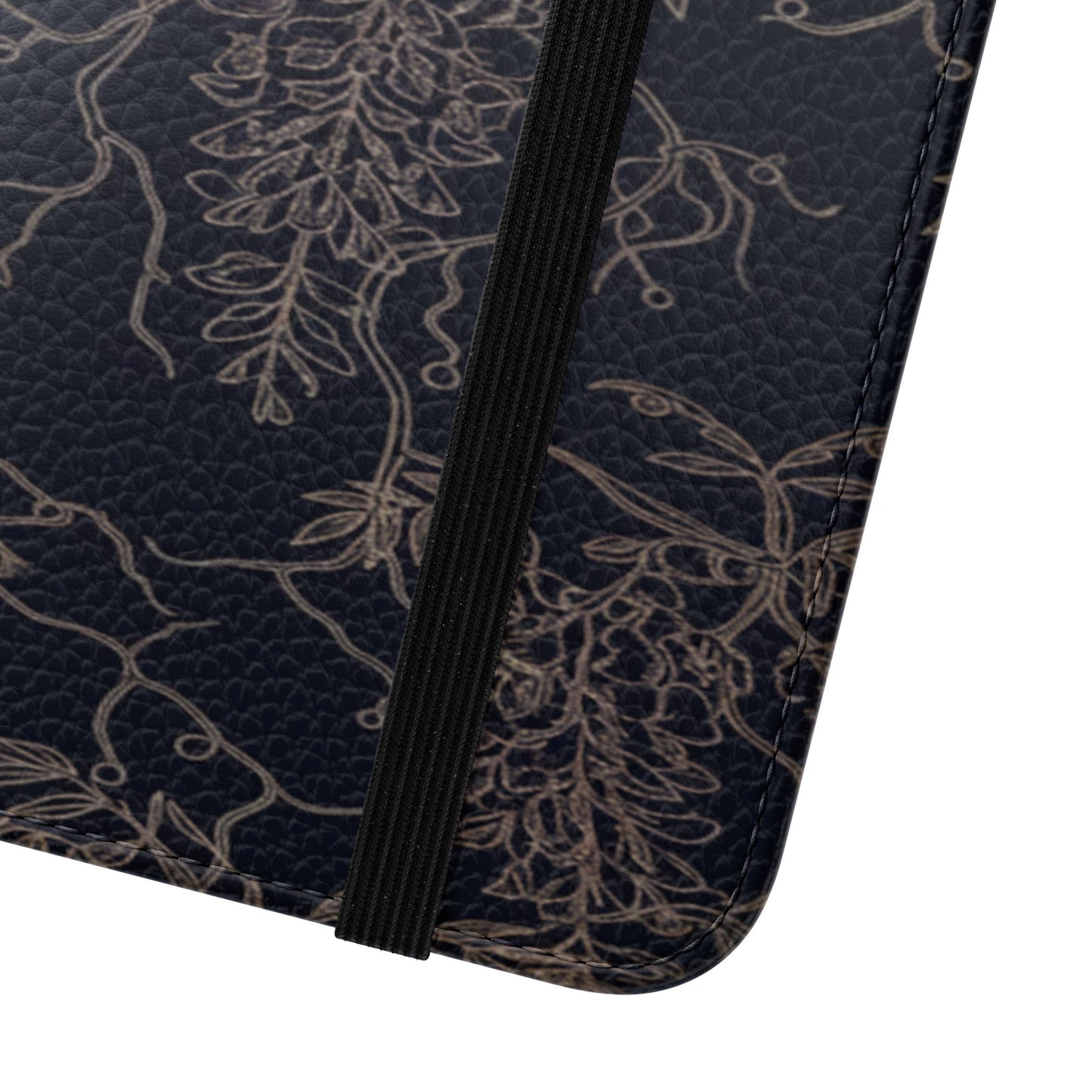 Botanical Noir Flip Phone Case — Dark Floral Wallet Cover with Card Slots