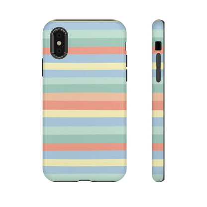 Pastel Striped Phone Case — Retro Horizontal Multi-Color Tough Case