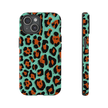 Teal & Rust Leopard Phone Case — Tough Protective Animal Print