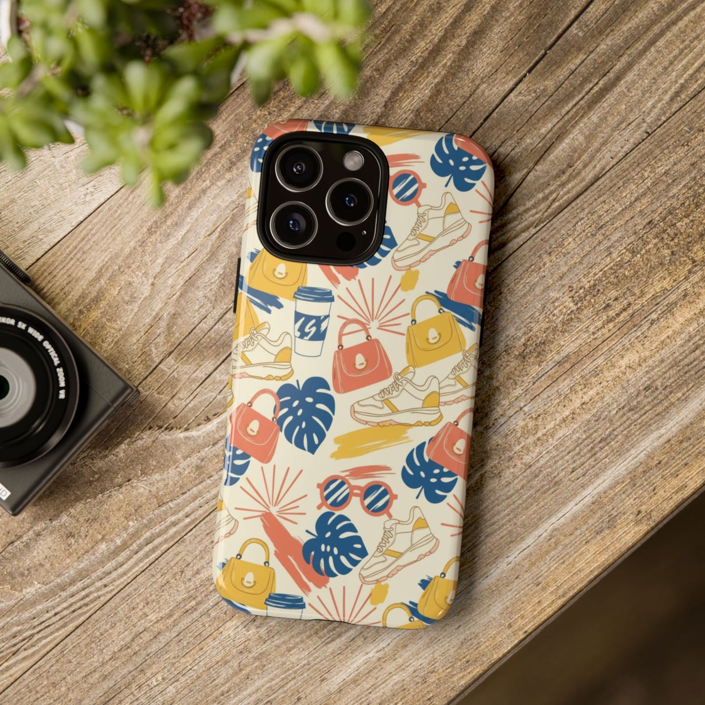 Tough Cases: Retro Summer Pattern Phone Case – Sunglasses, Sneakers & Tropical Leaves