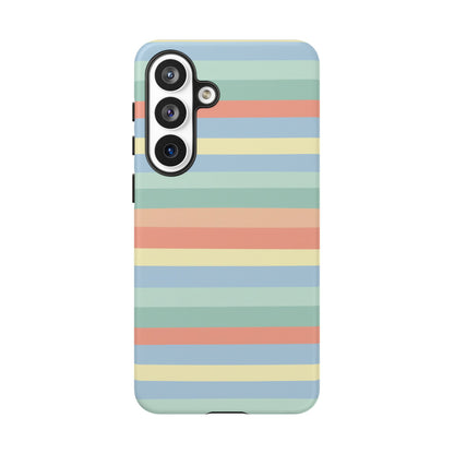 Pastel Striped Phone Case — Retro Horizontal Multi-Color Tough Case