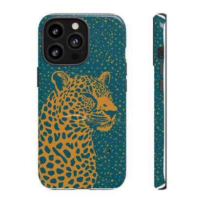 Leopard Spotlight Phone Case — Teal Gold Animal Print Protective Cover