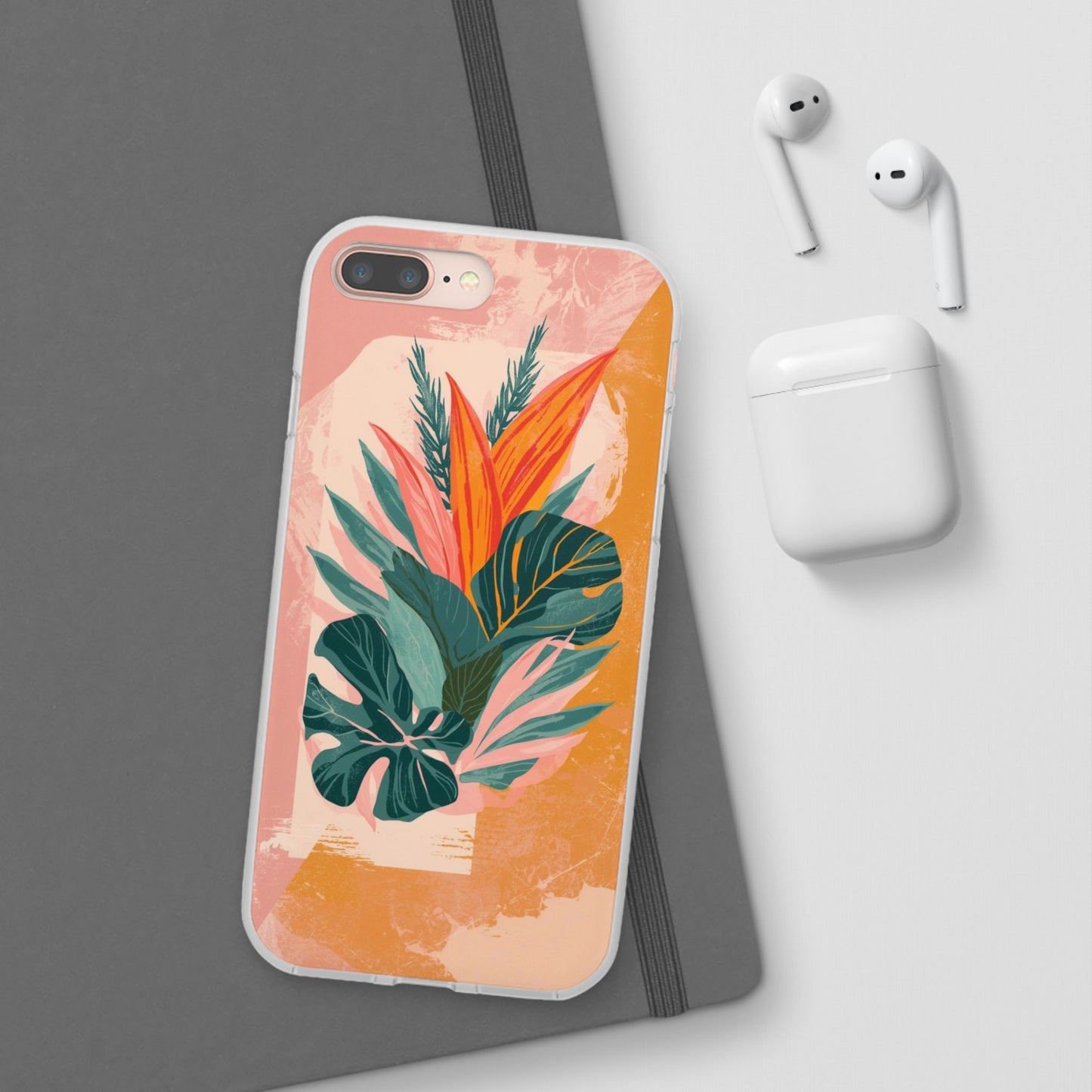Tropical Botanical Phone Case — Pink & Orange Floral Flexi Case