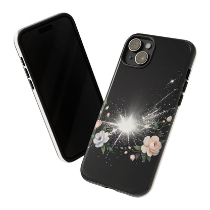 Floral Burst Phone Case — Protective Black Sparkle Design