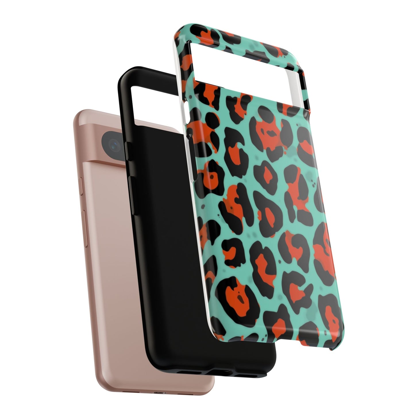 Leopard Print Tough Phone Case — Teal & Rust Protective iPhone Cover