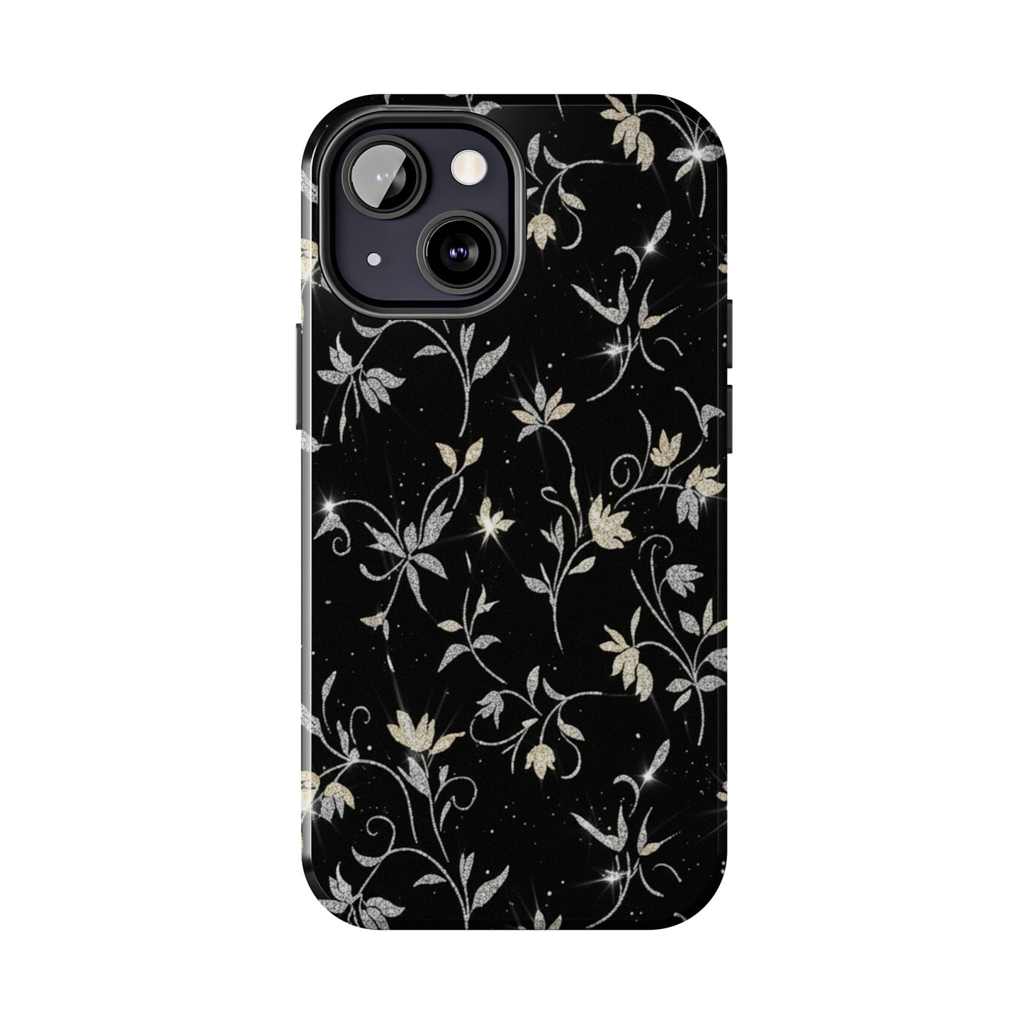 Floral Noir Tough Phone Case — Vintage Black Botanical Protective Cover