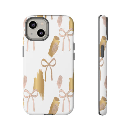 Phone Case — Gold Brushstroke & Blush Bow Pattern