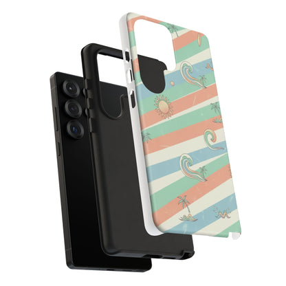 Surf Stripe Tough Phone Case — Retro Beach Waves Pattern