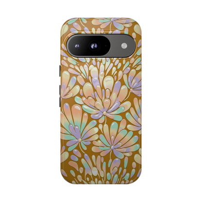 Floral Burst Tough Phone Case – Gold Pastel Botanical Protection