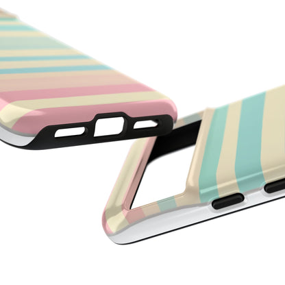 Pastel Striped Tough Phone Case – Protective Retro Rainbow Design