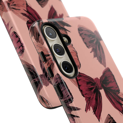 Bow Pattern Tough Phone Case — Pink Watercolor Bows Protective iPhone Cover