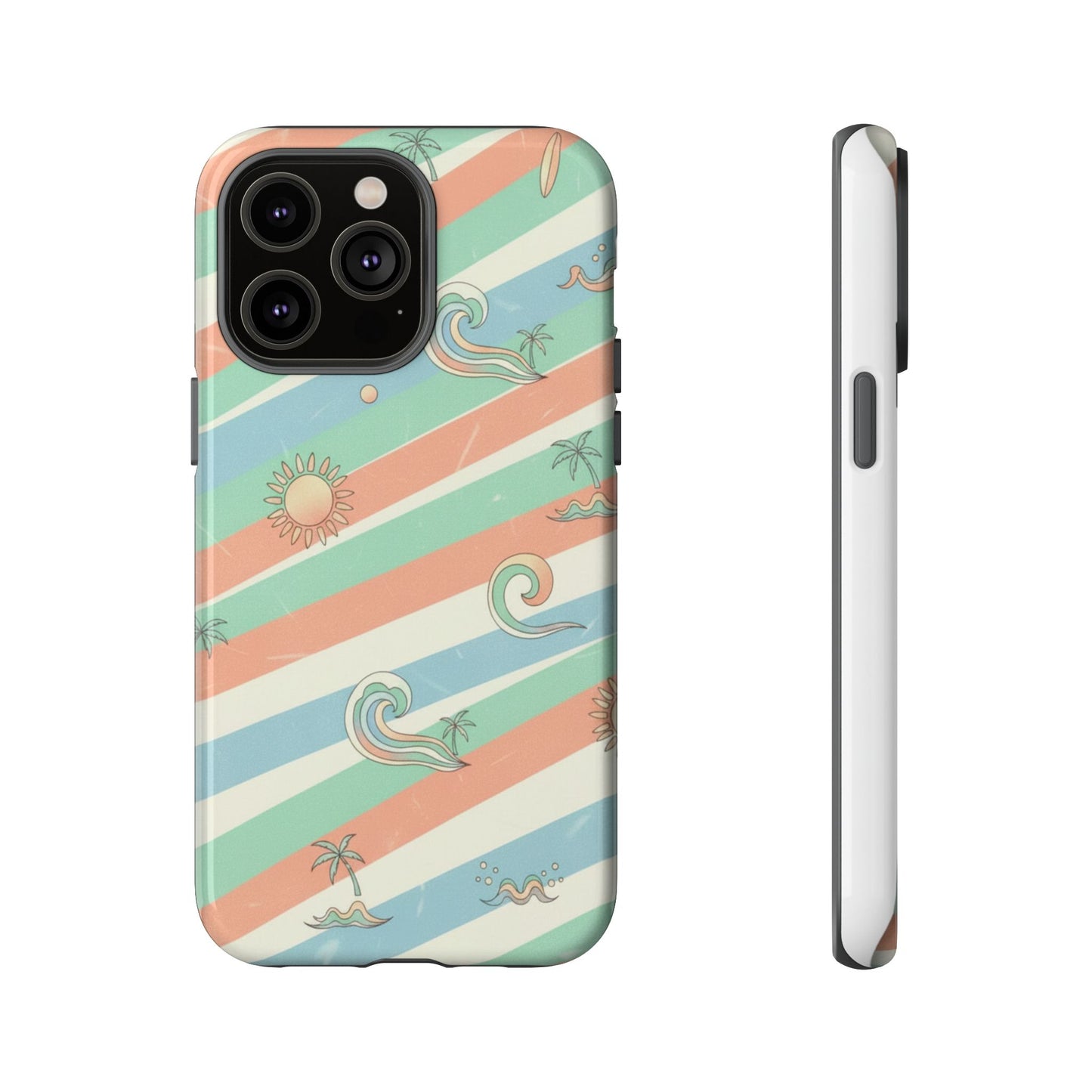 Surf Stripe Tough Phone Case — Retro Beach Waves Pattern