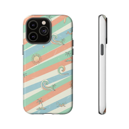 Surf Stripe Tough Phone Case — Retro Beach Waves Pattern