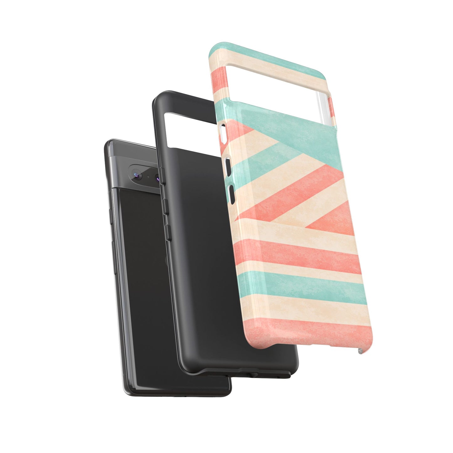 Pastel Stripes Tough Phone Case – Retro Coral & Teal Protective Cover